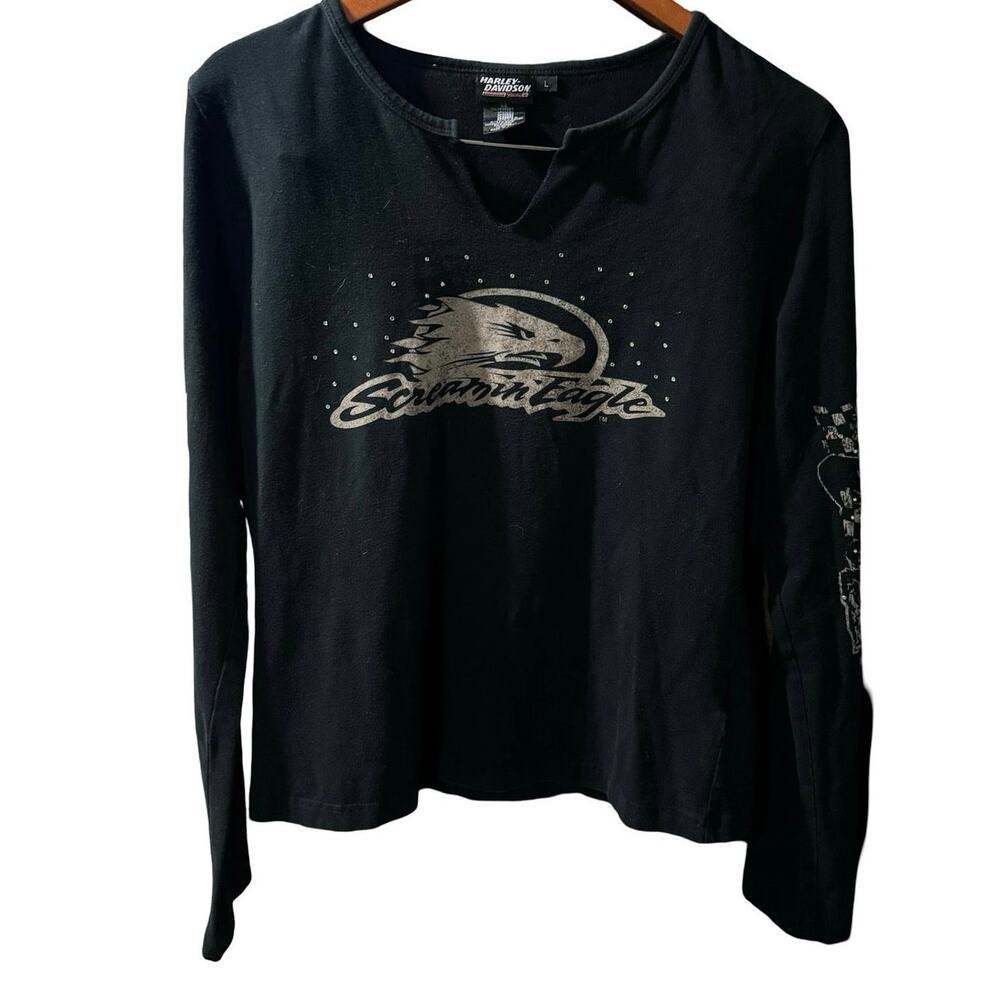 Women’s Harley Davidson Top L Screaming Eagle Racing Long Sleeve Rhinestone